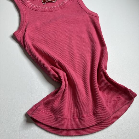 U2 Ladies Y2k Pink Ribbed Tank Embroidered Trim Coquette Baby Tee Dollcore XS - Picture 5 of 10